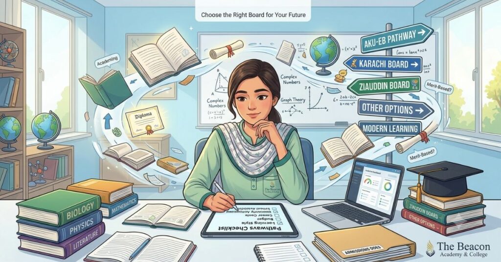 Student choosing the best education board in Karachi based on academic goals

