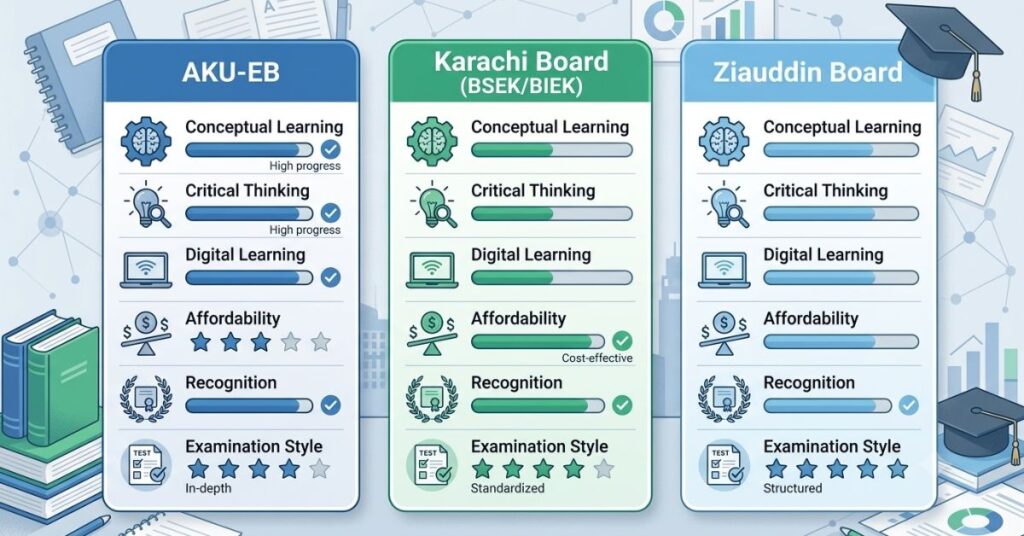 Comparison of AKU-EB, Karachi Board, and Ziauddin Board in Karachi