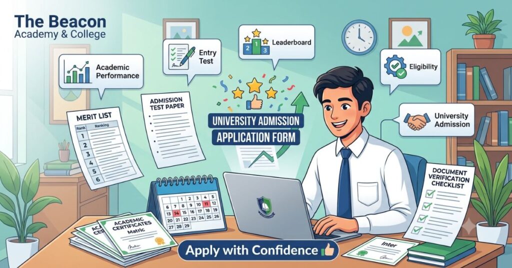 Ziauddin Board student applying for university admission in Karachi based on merit and eligibility