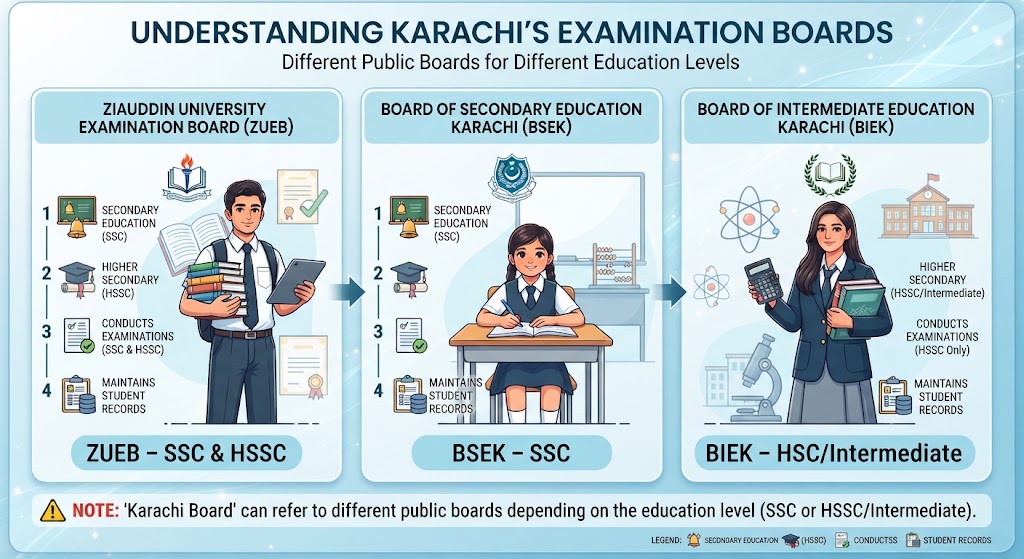 Ziauddin Board BSEK BIEK Karachi SSC HSC examination system comparison