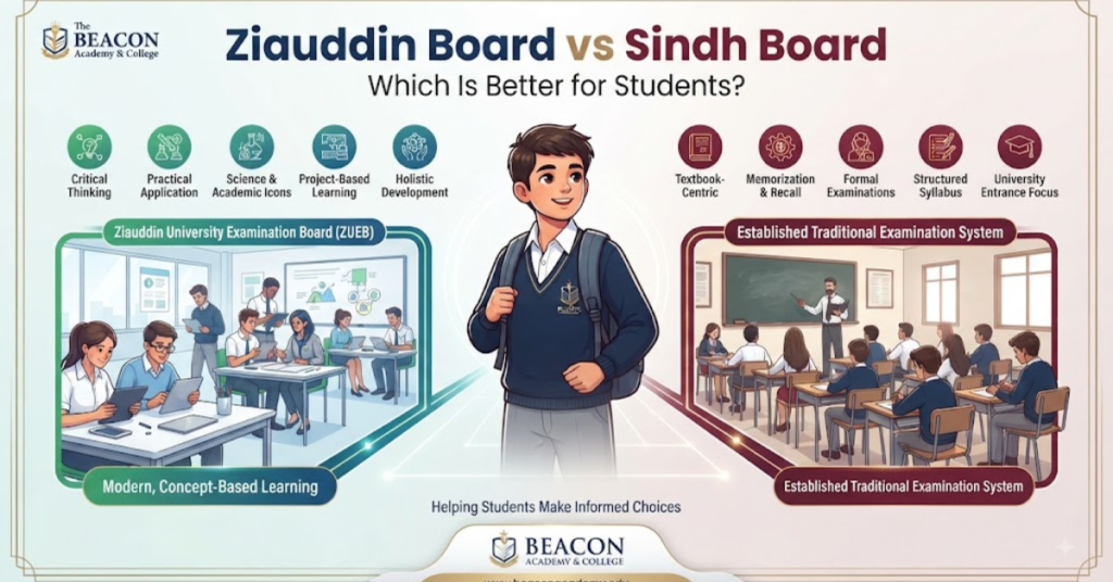 Ziauddin Board vs Sindh Board comparison for students at The Beacon Academy & College