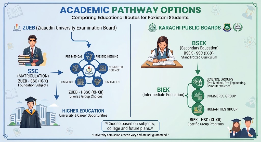 Ziauddin Board vs Karachi Board SSC HSSC academic pathways and subjects